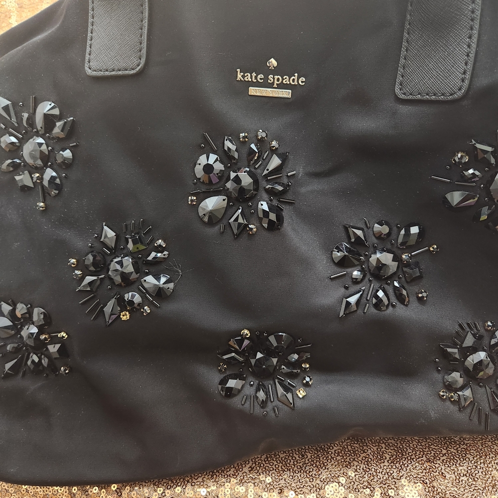 Kate Spade Black Bead Embellished Weekender Duffel Bag - Picture 3 of 11